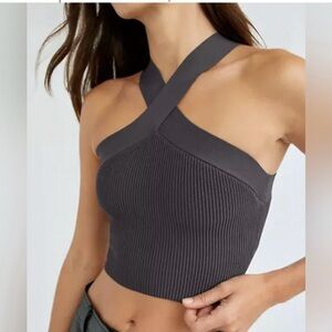 Aritzia Babaton XL Sculpt Knit Criss Cross Ribbed Cropped Elegant Feminine Tank